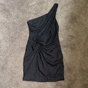 As U Wish One-Shoulder Black Polka Dot Cocktail Dress